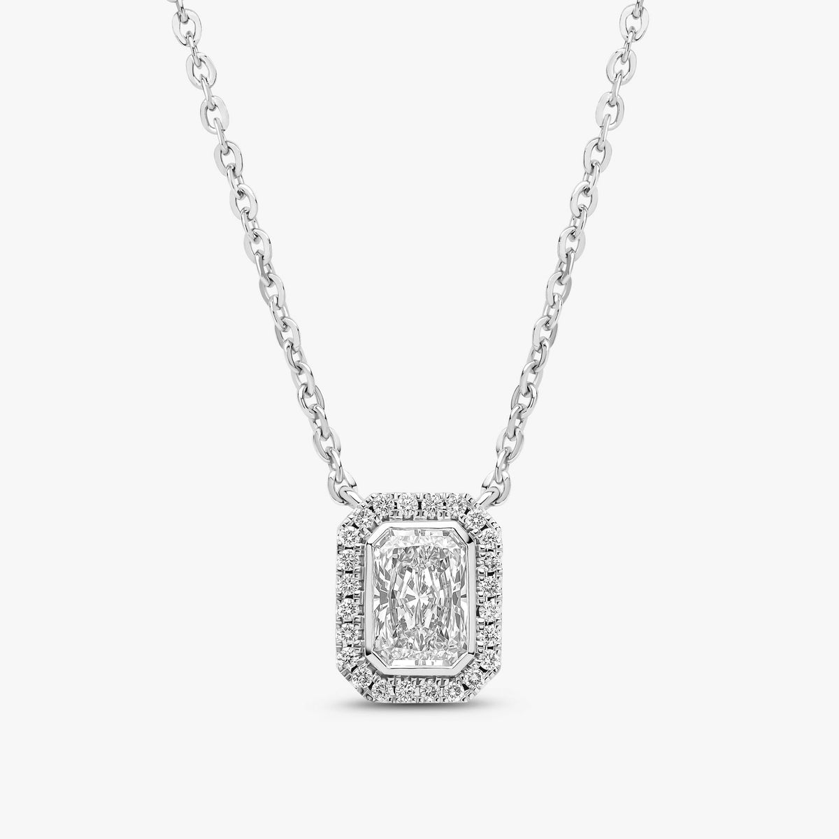 Radiant Cut Halo Pendant White Gold 18