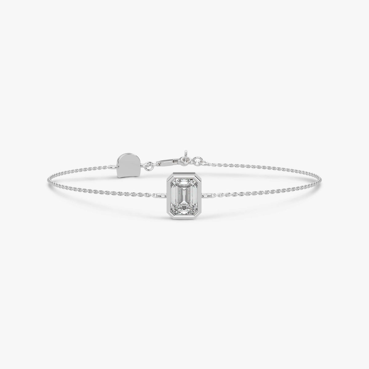 Emerald Cut Single Stone Chain Bracelet White Gold 301