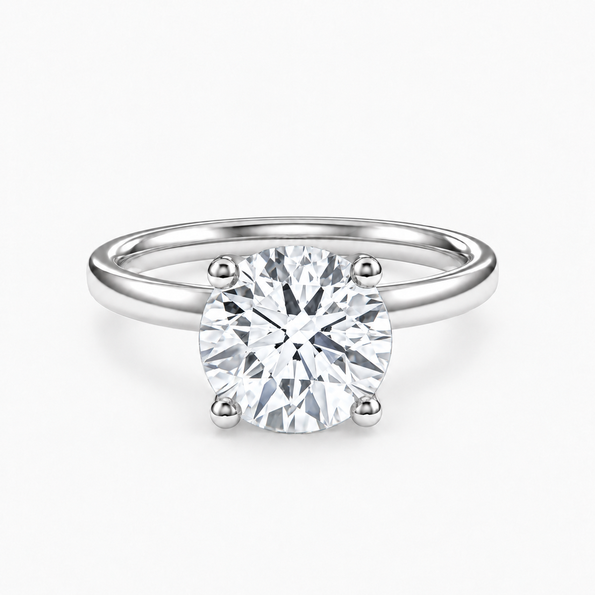 Round Solitaire White Ring with Hidden Halo 18k White Gold