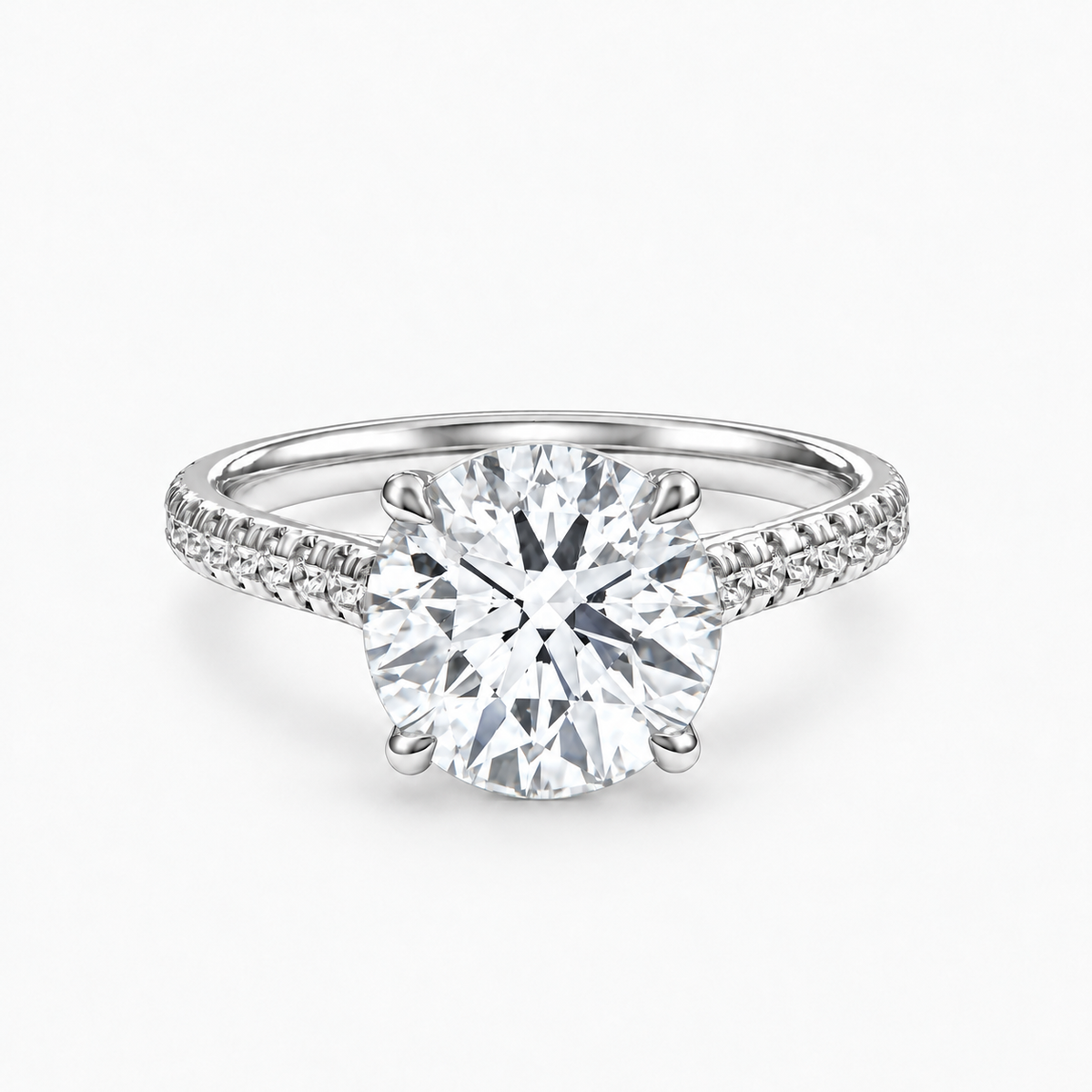 Round White Ring with Pave 18k White Gold