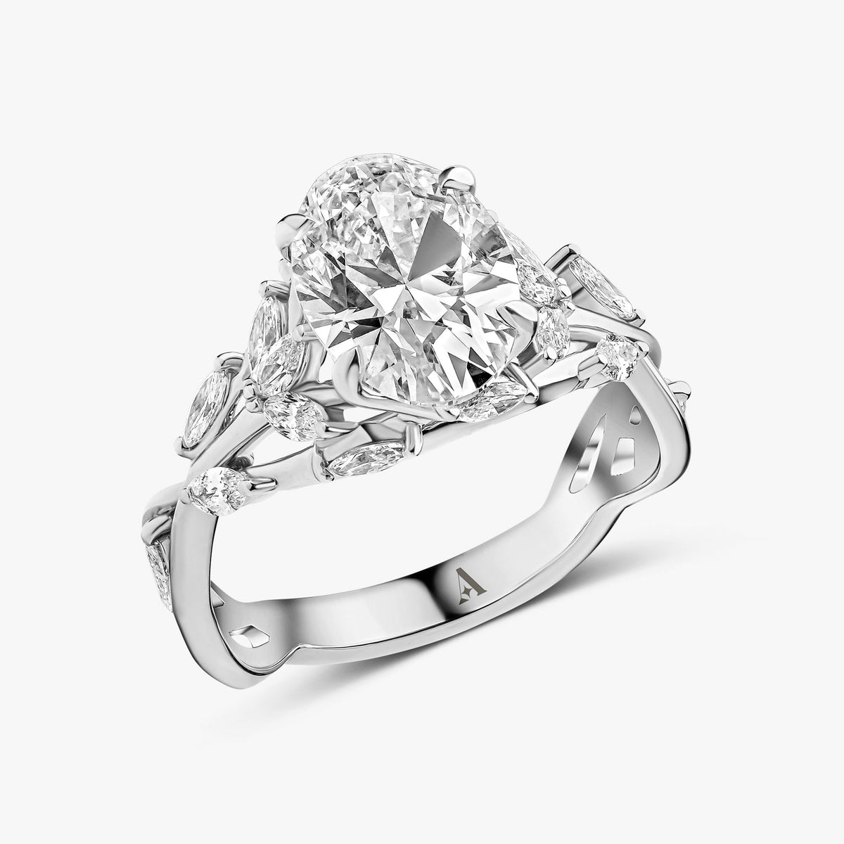 Diamond ring with a clear gemstone on a white background