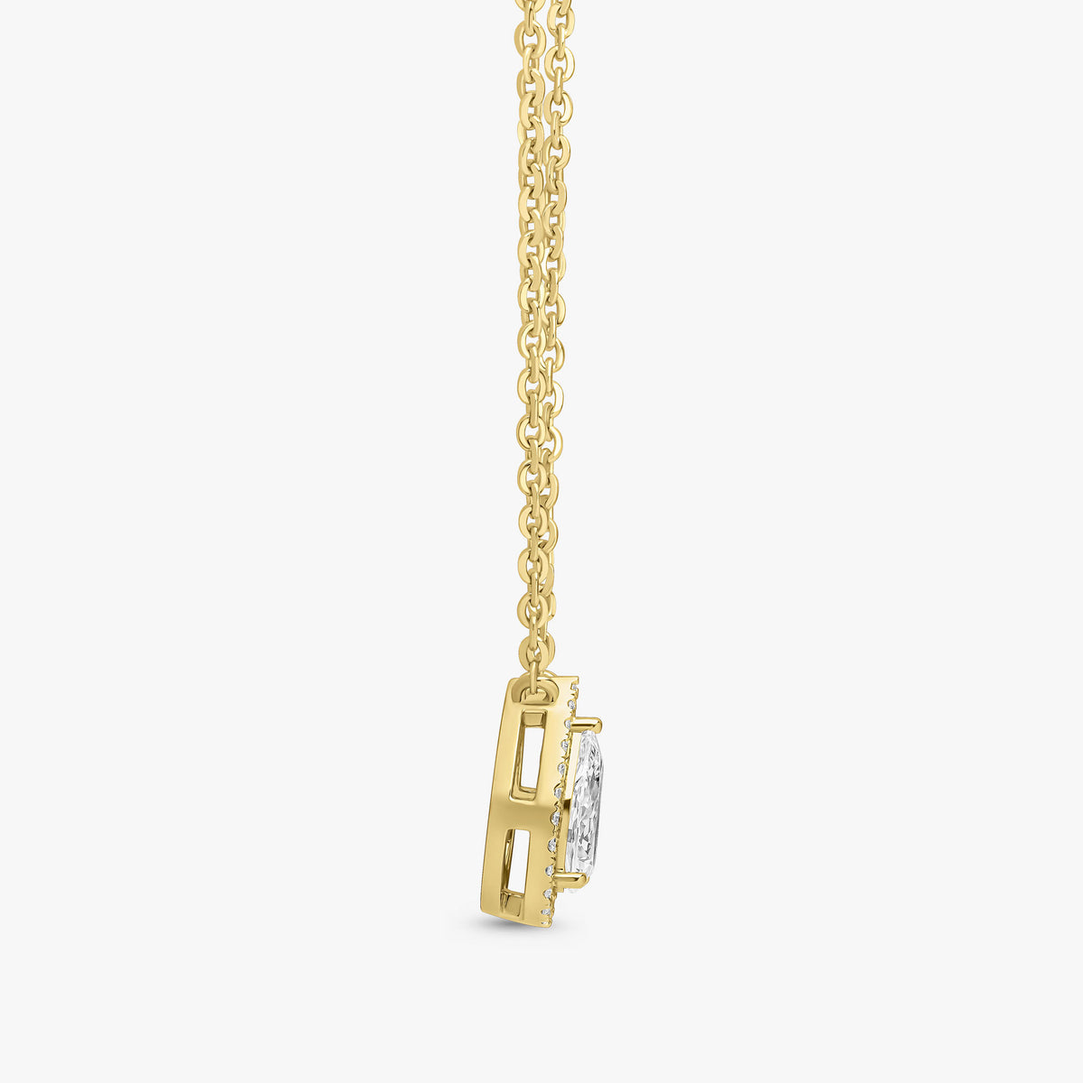 Pear Cut Halo Pendant Yellow Gold