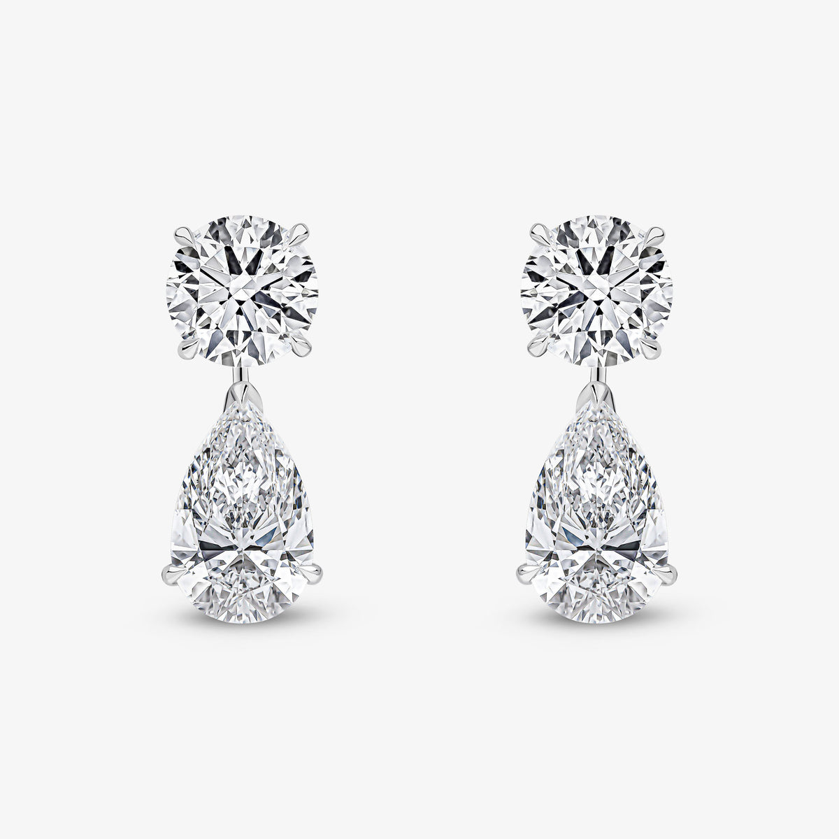 Boucles d'oreilles pendantes détachables avec diamants taille brillant rond et poire