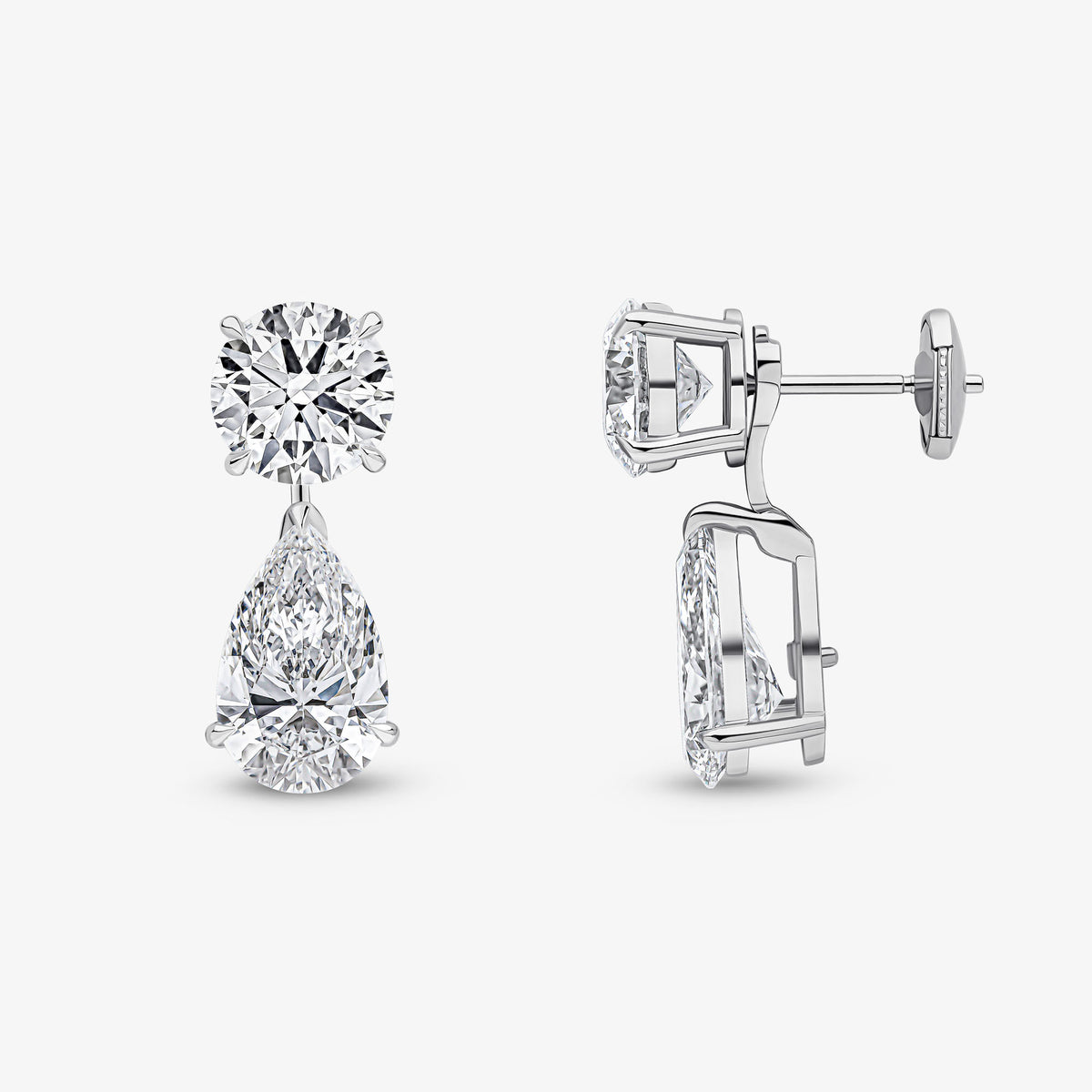 Boucles d'oreilles pendantes détachables avec diamants taille brillant rond et poire