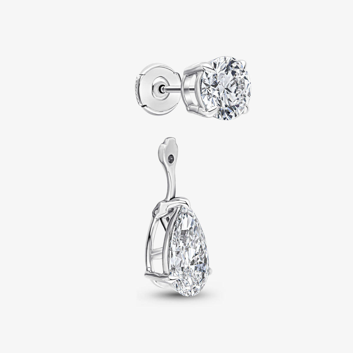 Boucles d'oreilles pendantes détachables avec diamants taille brillant rond et poire