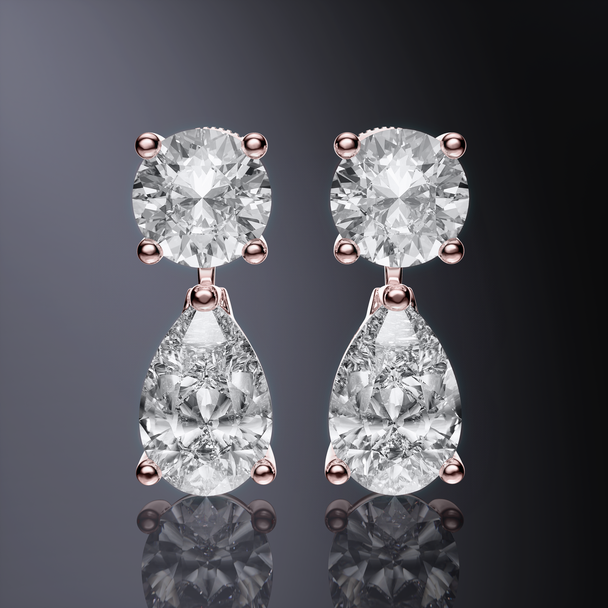 Boucles d'oreilles pendantes détachables avec diamants taille brillant rond et poire — vue 10