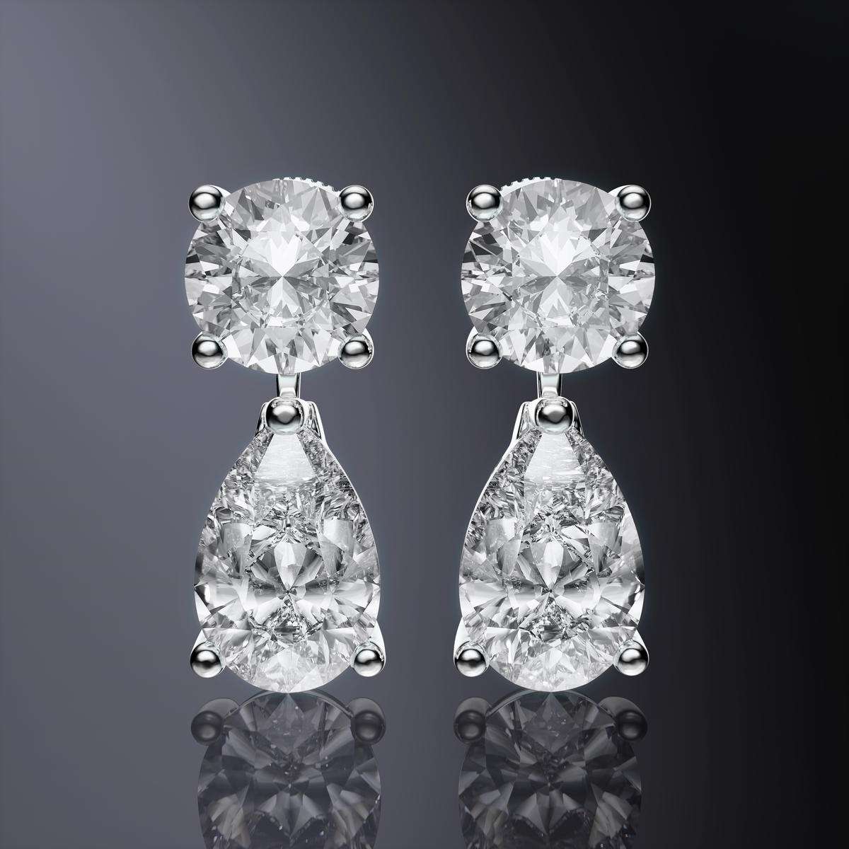 Boucles d'oreilles pendantes détachables avec diamants taille brillant rond et poire — vue 10