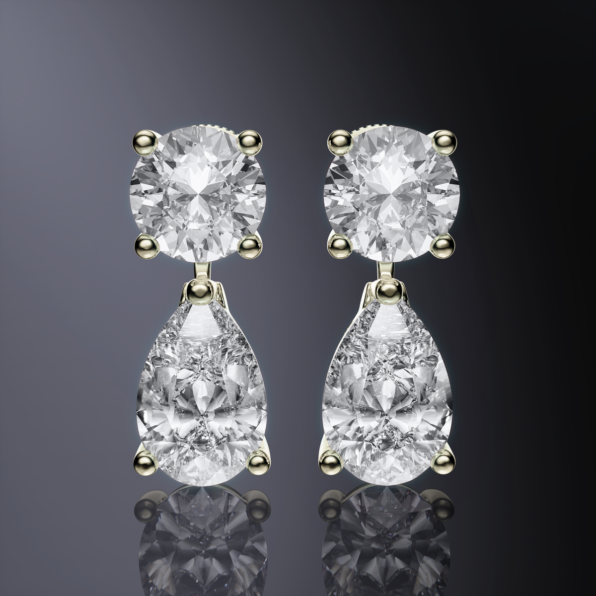 Boucles d'oreilles pendantes détachables avec diamants taille brillant rond et poire — vue 10