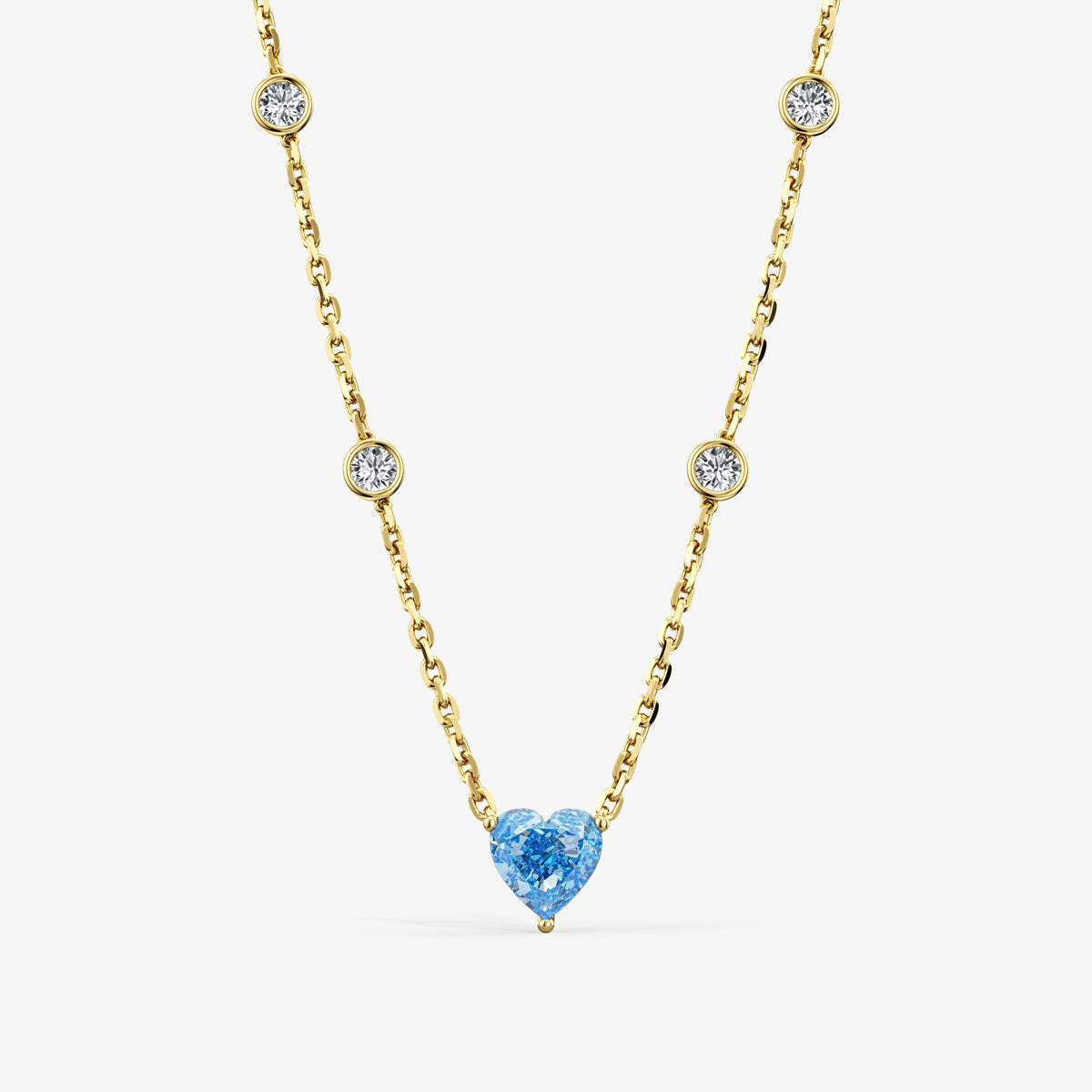 Blue Diamond Heart Pendant 18k Yellow Gold Astrea London