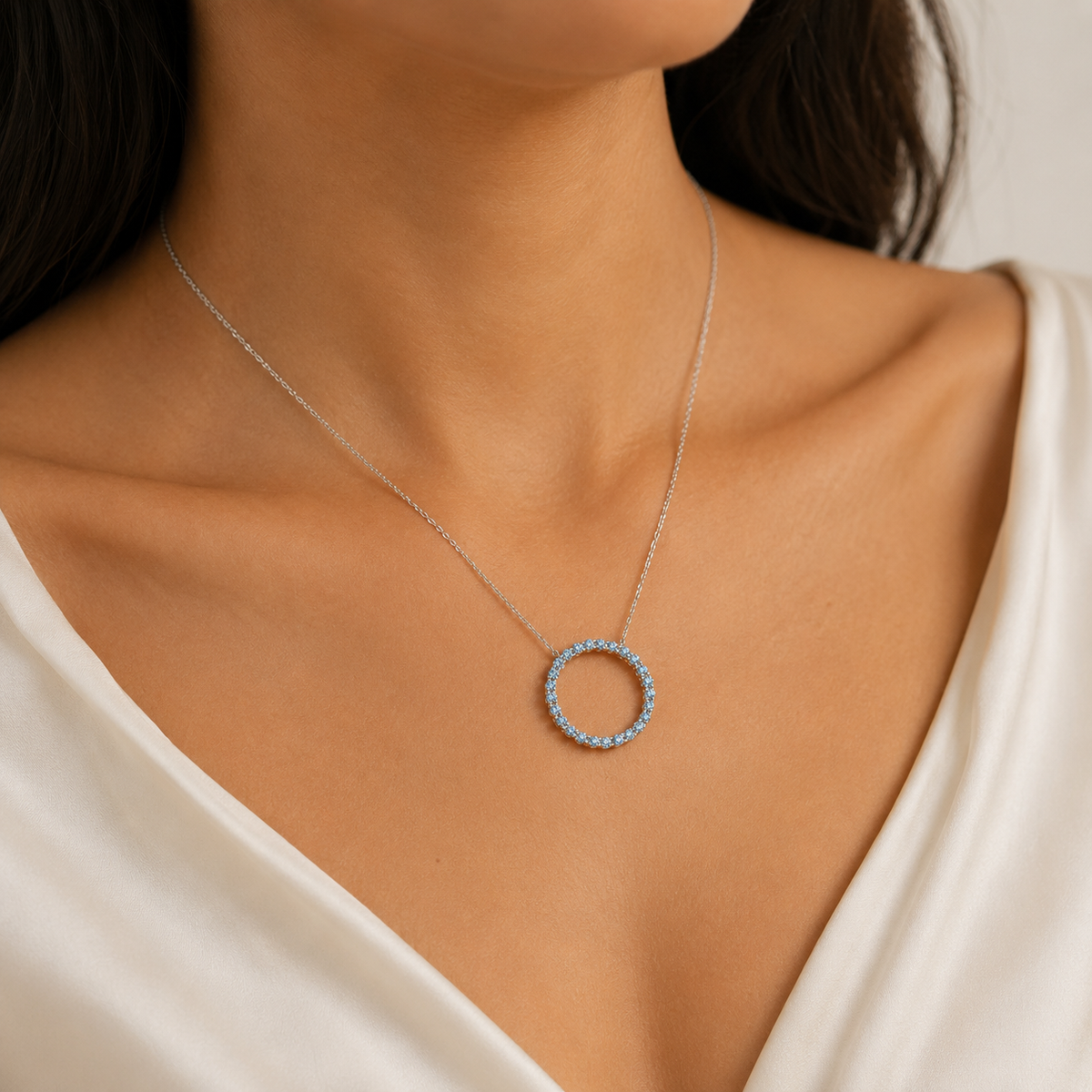 Blue diamond Circle pendant 18k Platinum Astrea London 12