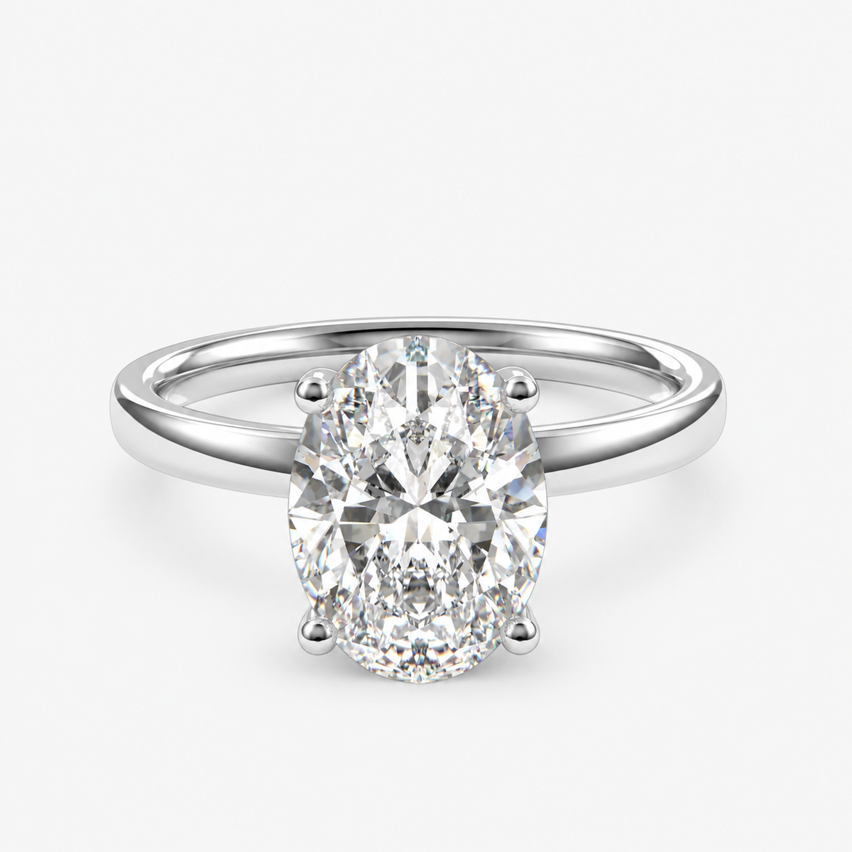 Oval Solitaire White Ring 18k White Gold