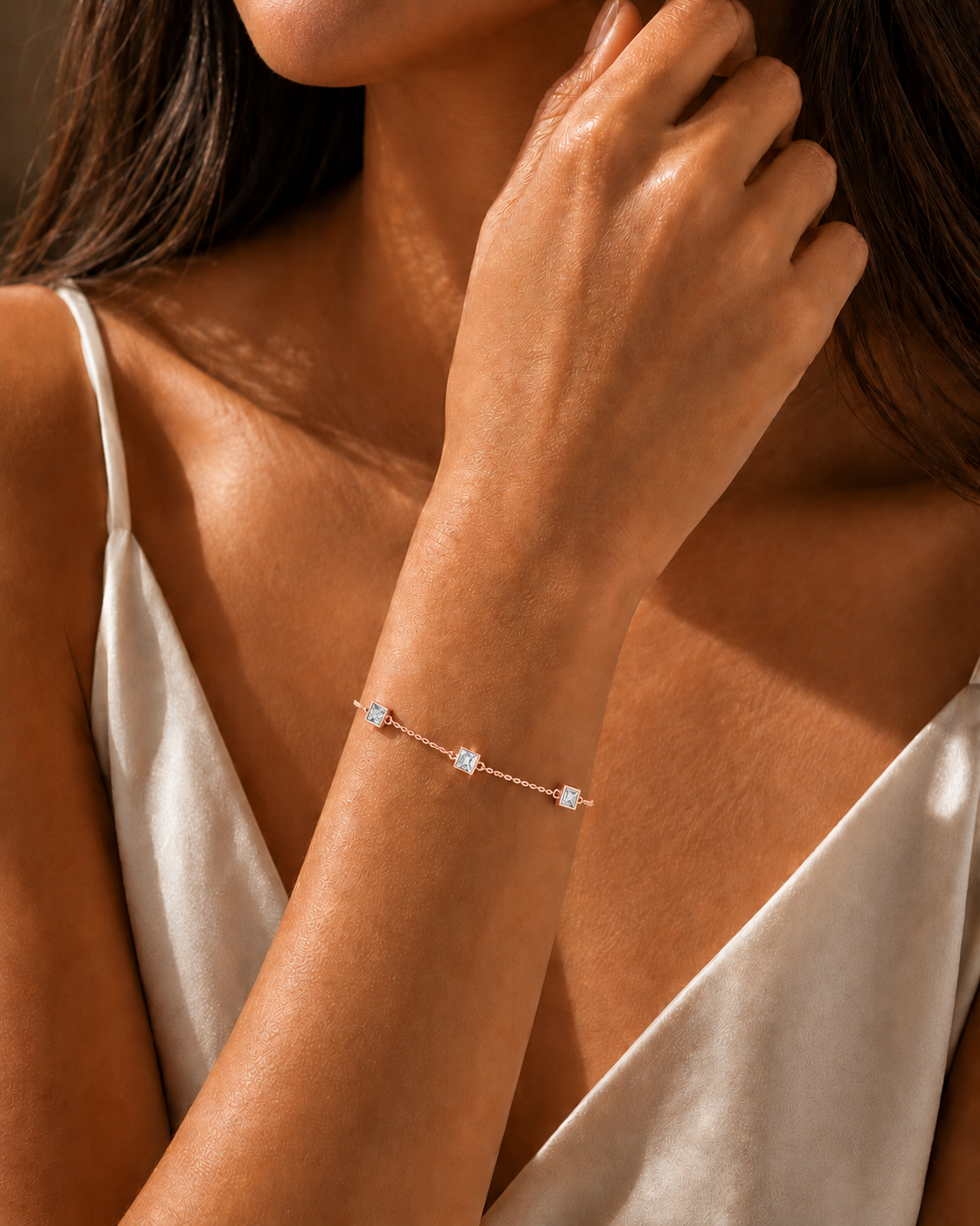 Princess Cut Four Stone Chain Bracelet Rose Gold