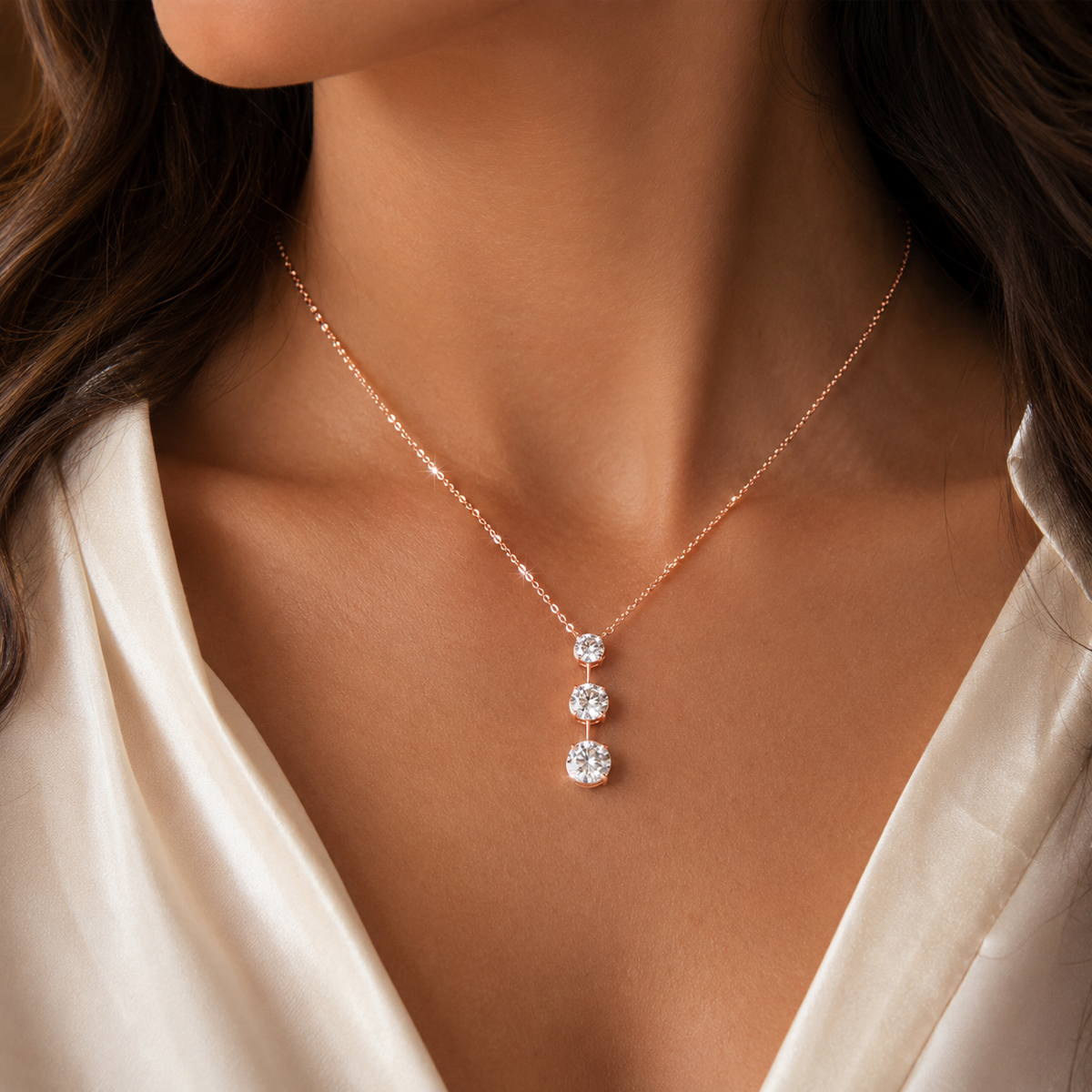 Round Brilliant Trilogy Pendant Rose Gold