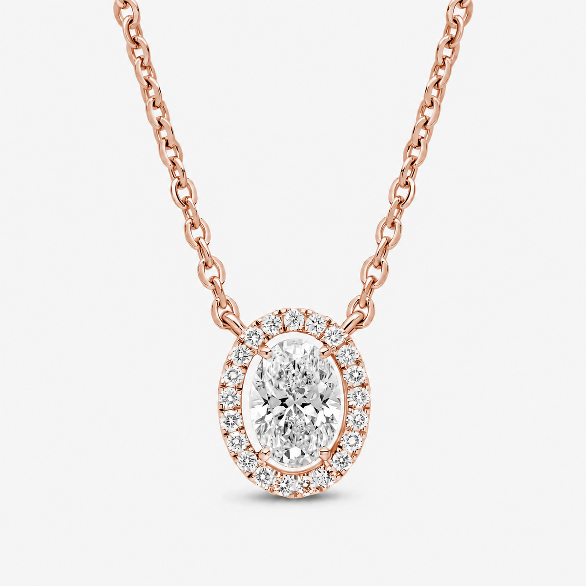 Oval Cut Halo Pendant Rose Gold 2