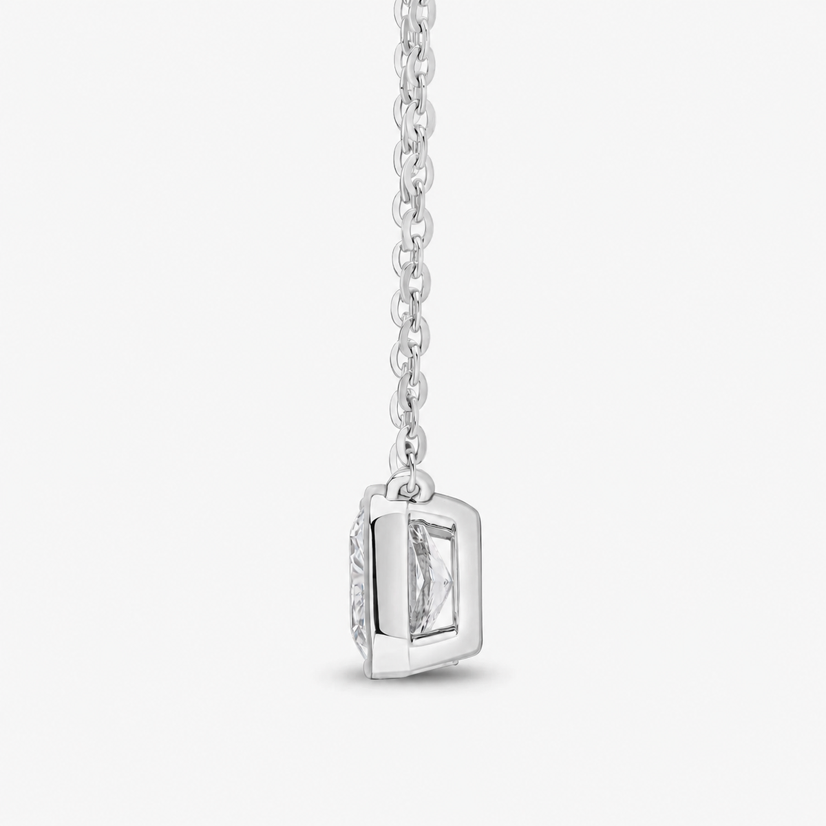 Cushion Cut Bezel Set Pendant  18k White Gold Astrea London