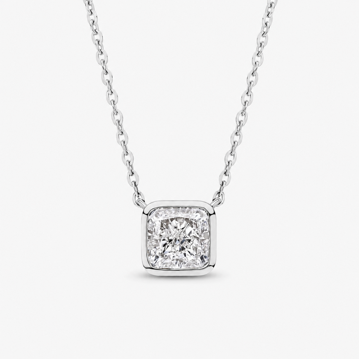 Cushion Cut Bezel Set Pendant 18k White Gold Astrea London