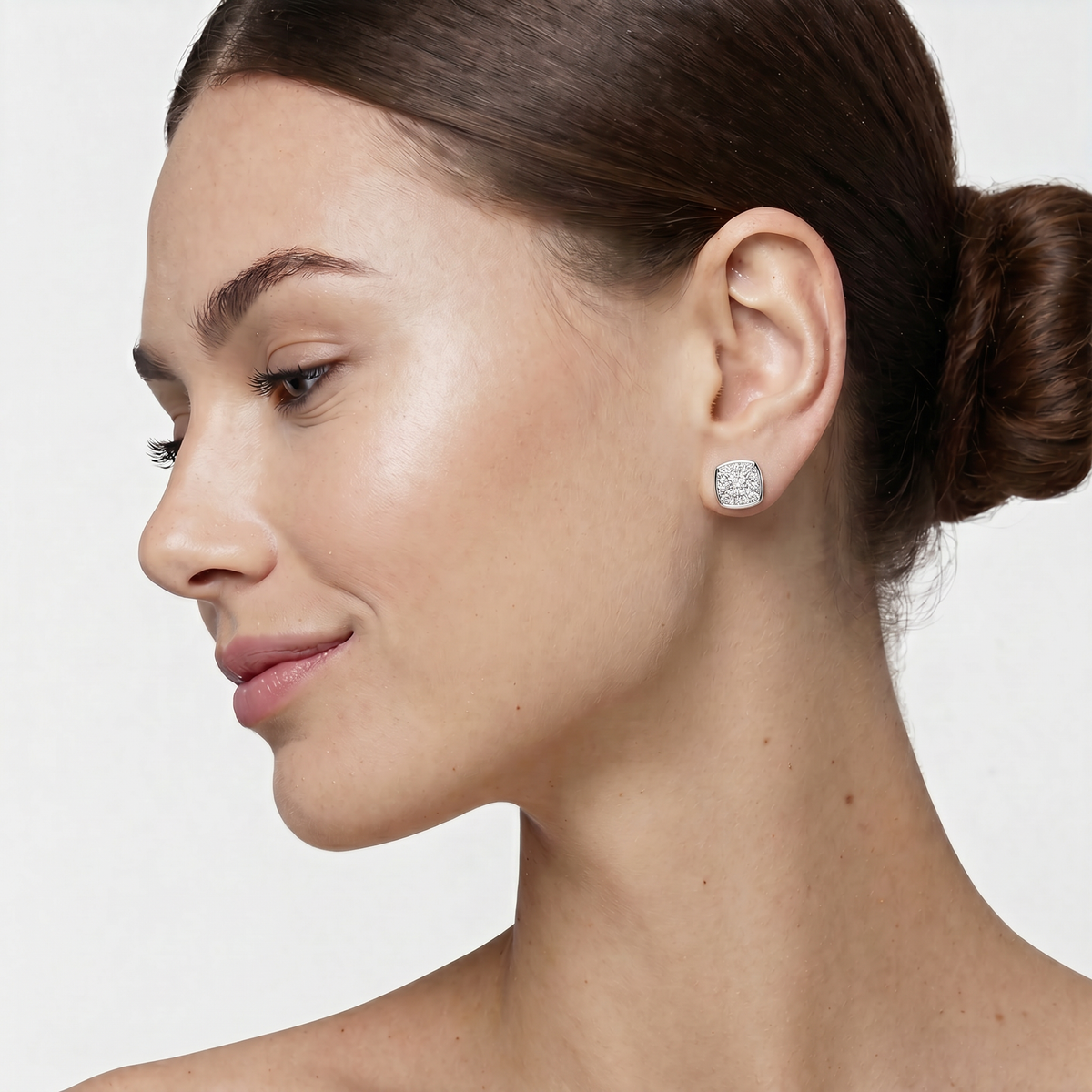 Cushion Cut Bezel Studs 18k White Gold Astrea London