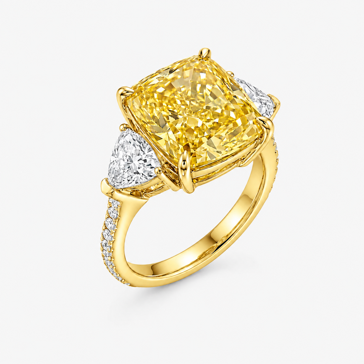 Cushion and Trillion Yellow Diamond Ring 18kt yellow gold  69