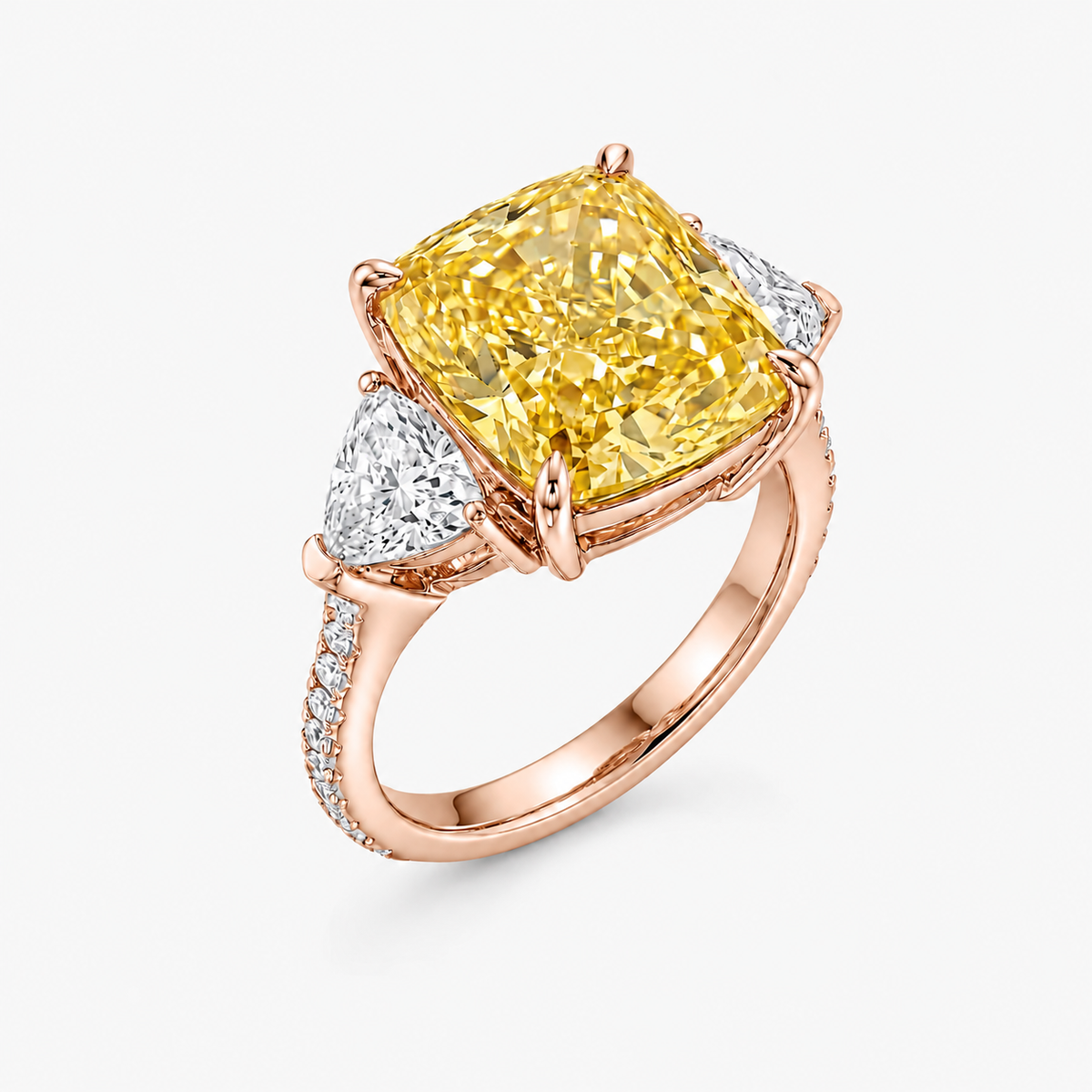 Cushion and Trillion Yellow Diamond Ring 18kt rose gold  70