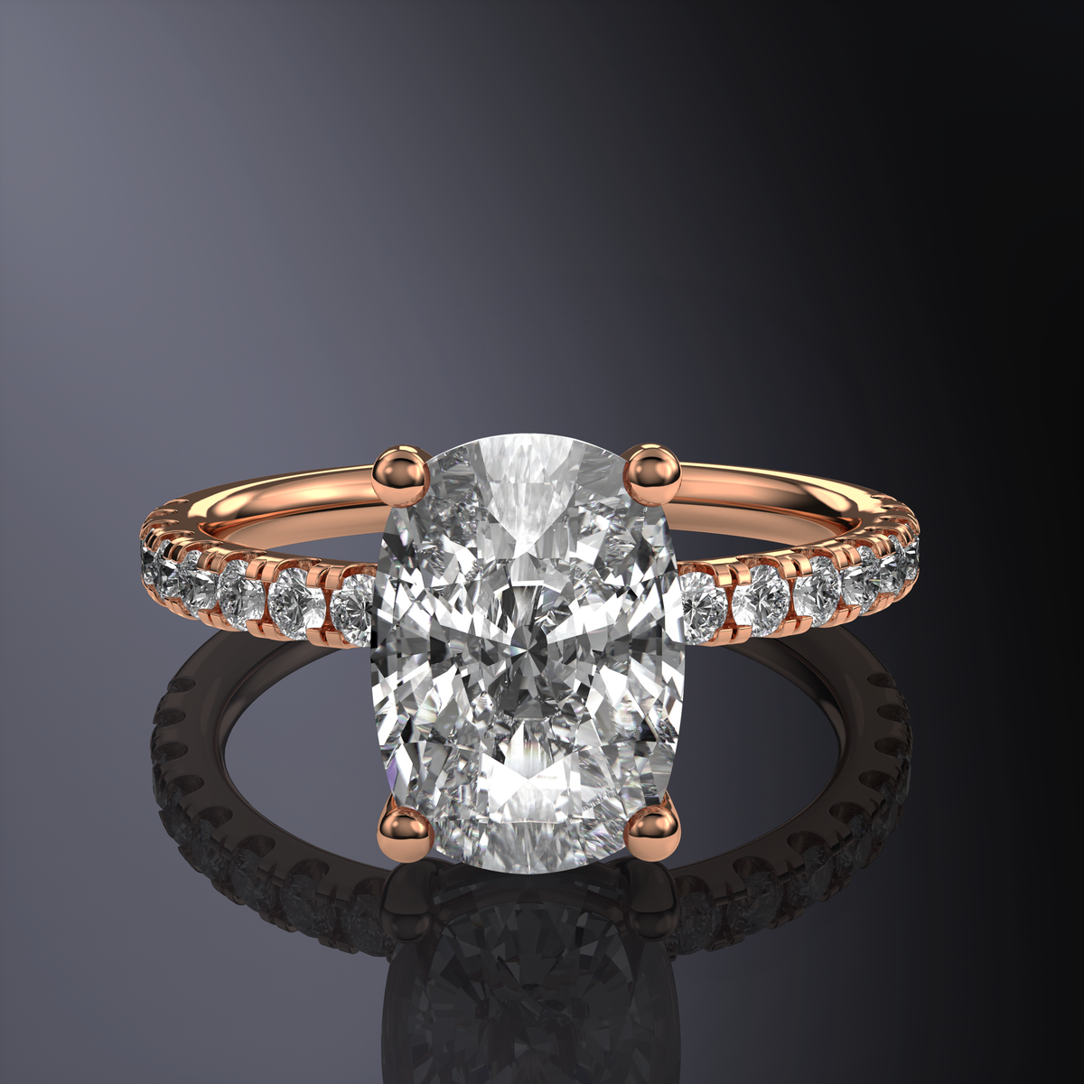 Bague Coussin Allongé Blanc avec Pave — vue 10