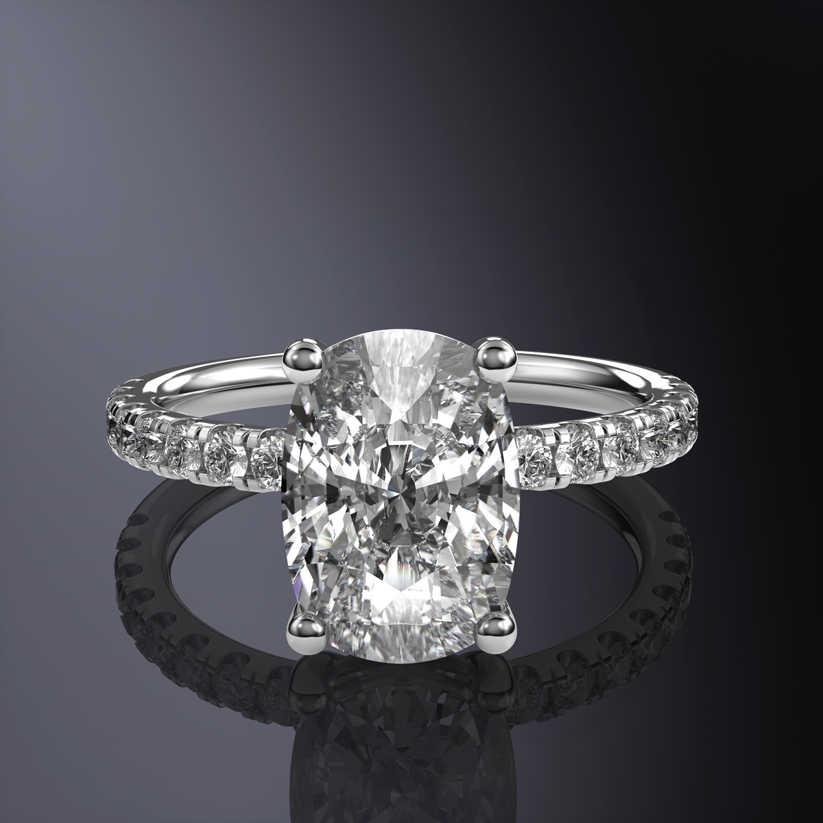 Bague Coussin Allongé Blanc avec Pave