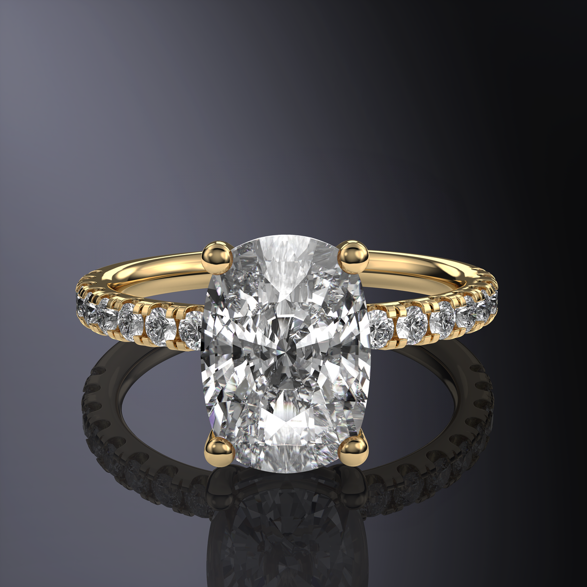 Bague Coussin Allongé Blanc avec Pave — vue 10