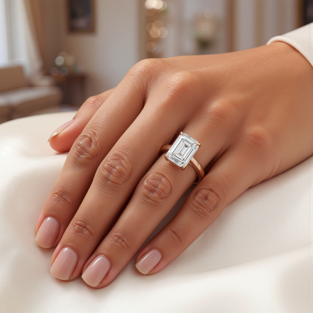 Emerald Cut Statement Ring 18k Rose Gold Astrea London
