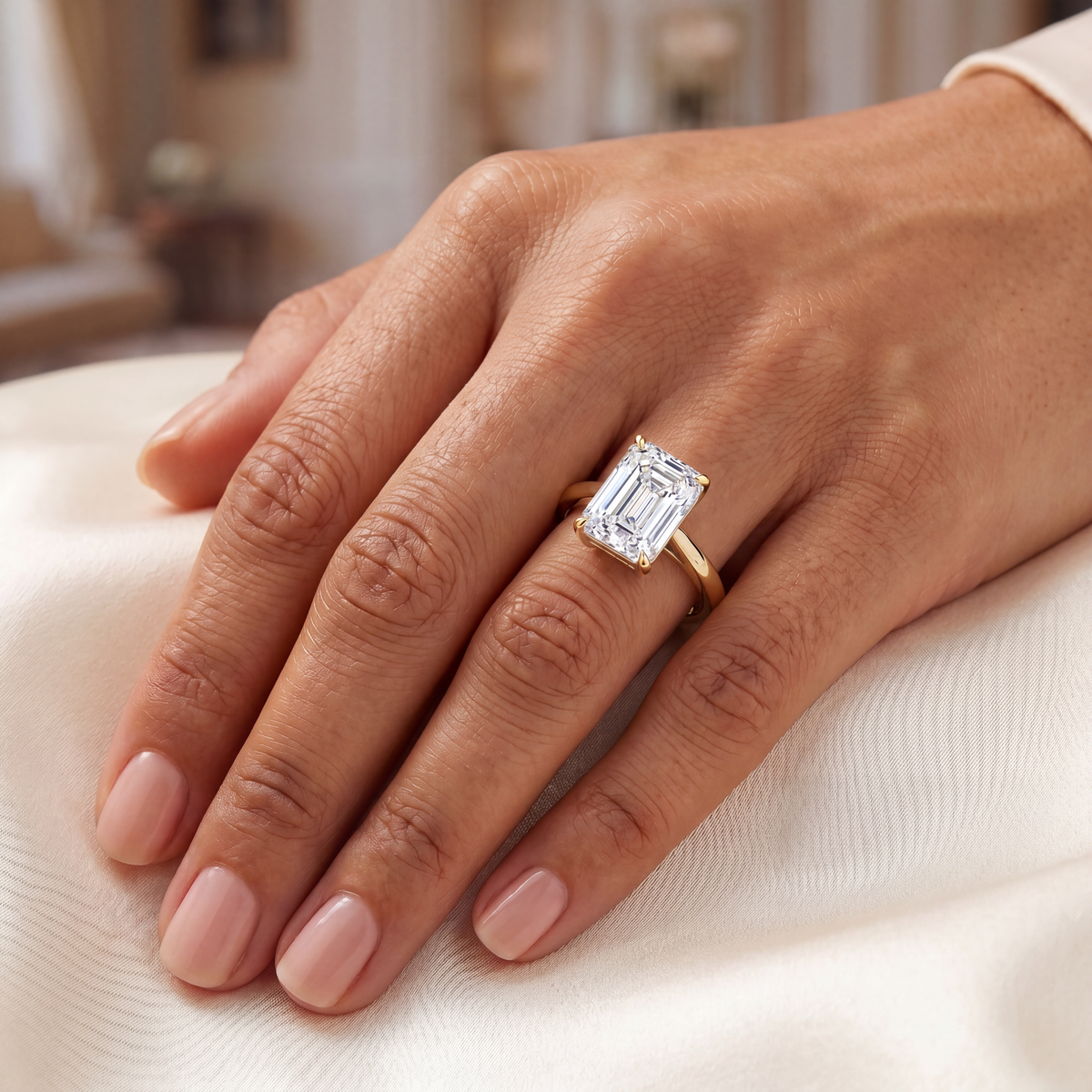 Emerald Cut Statement Ring 18k Yellow Gold Astrea London