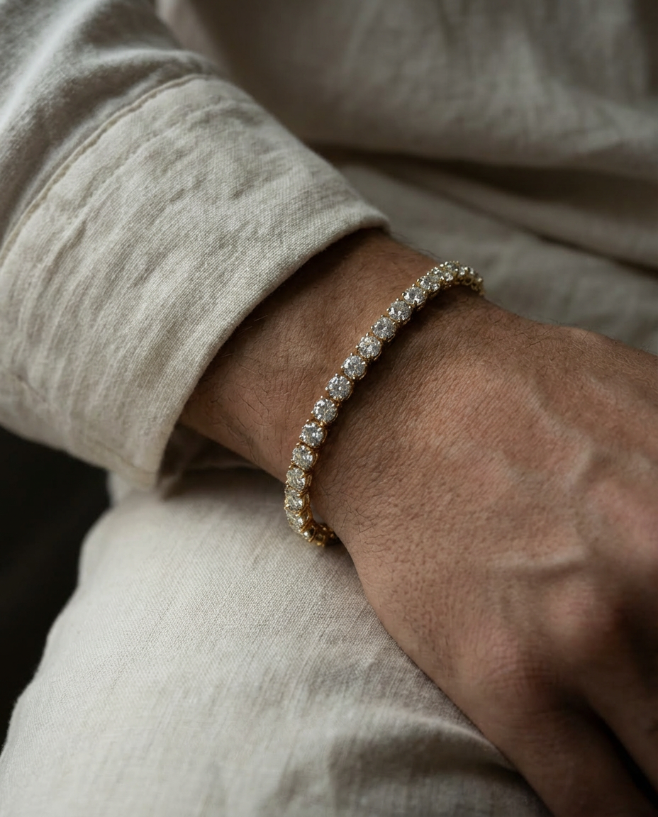 Men's White Gold Tennis Bracelet Round