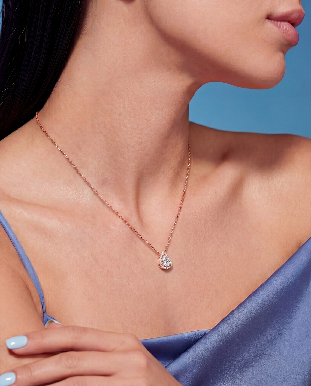 Pear Cut Halo Pendant Rose Gold 165