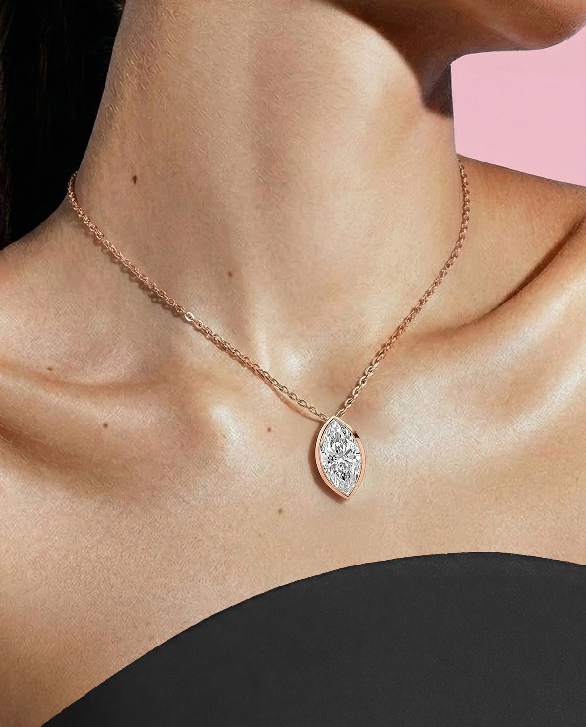 Marquise Cut Bezel Set Pendant Rose Gold 36