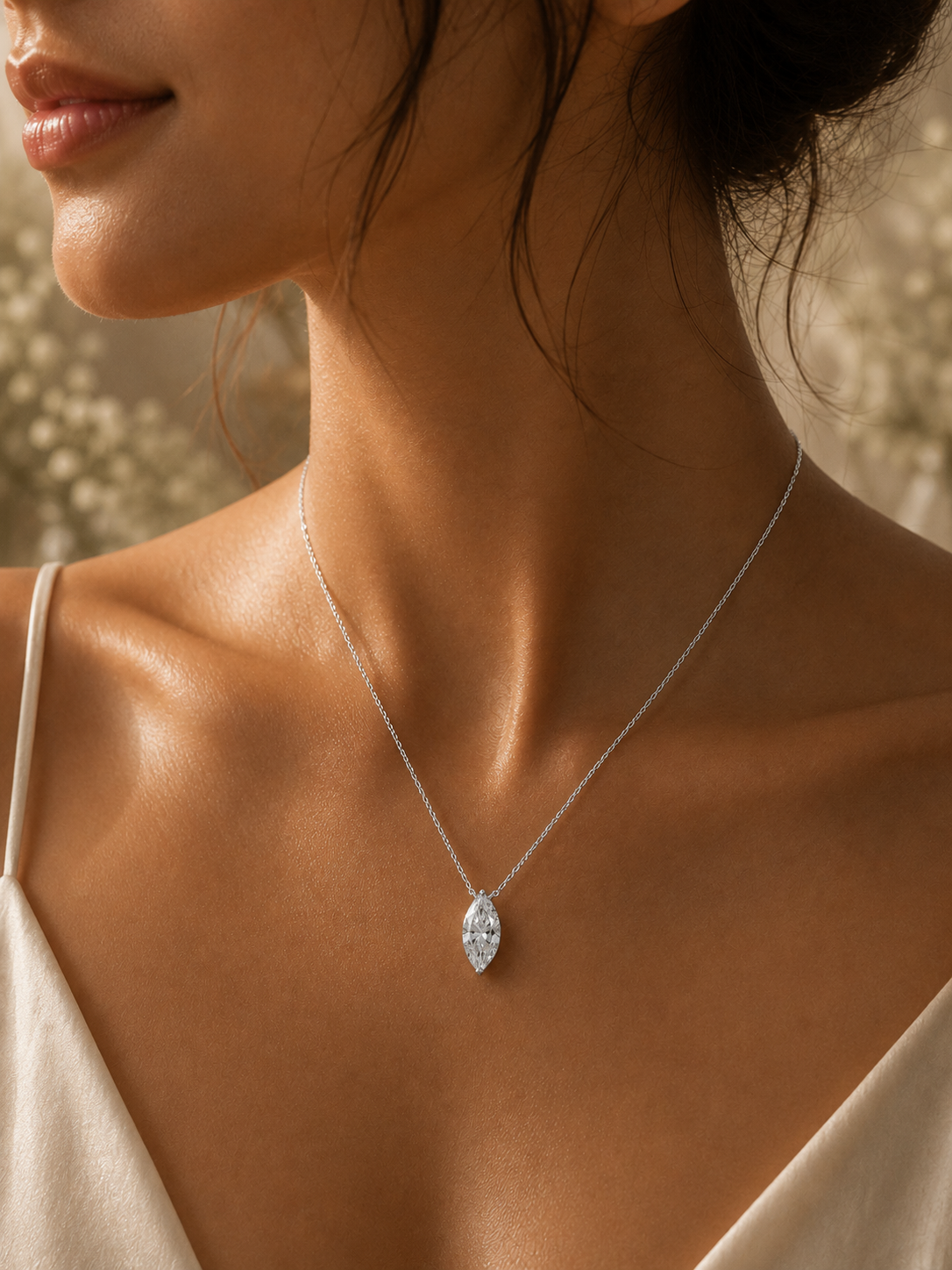 Marquise Cut North / South Pendant 18k White Gold Astrea London