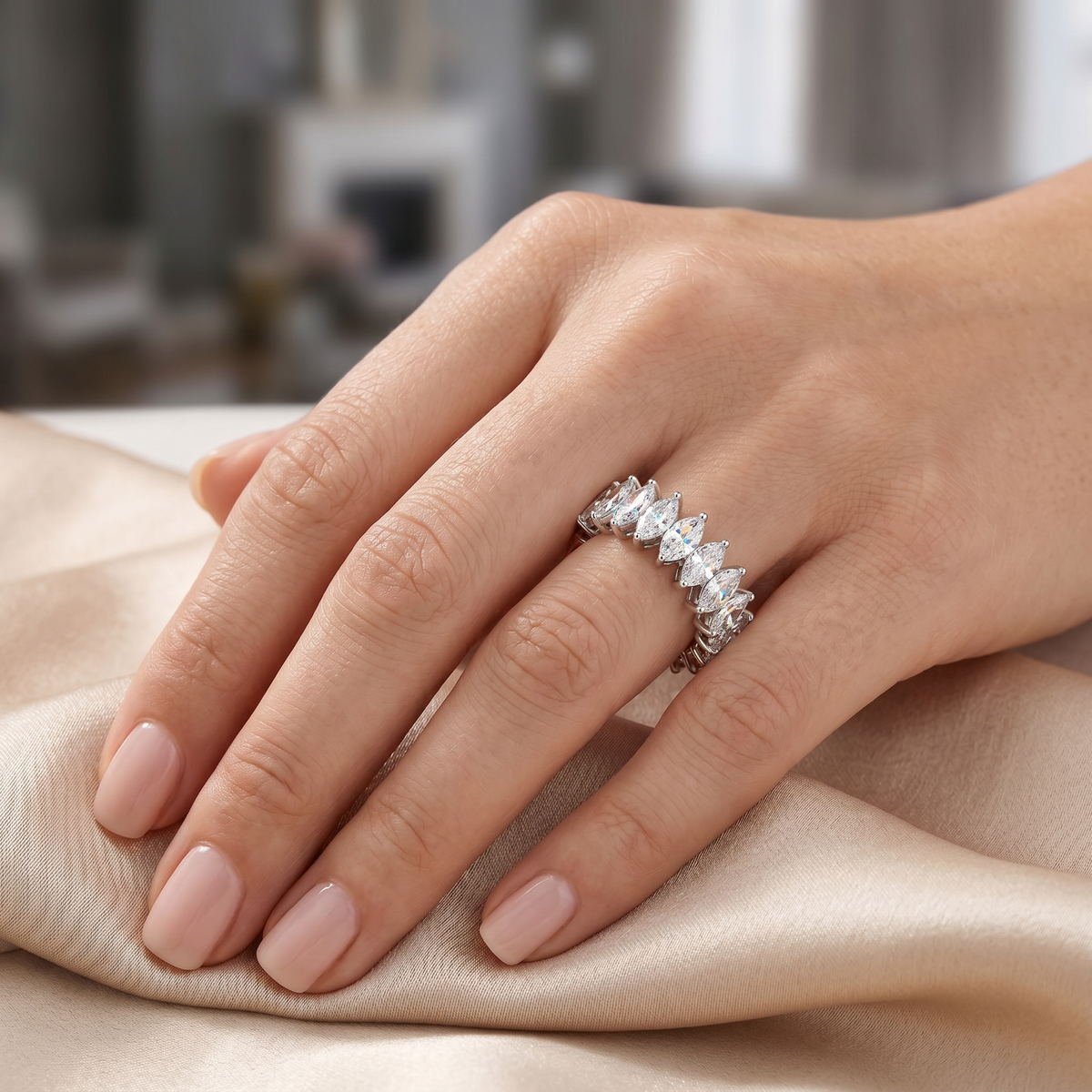 Marquise Eternity Ring 18k White Gold Astrea London