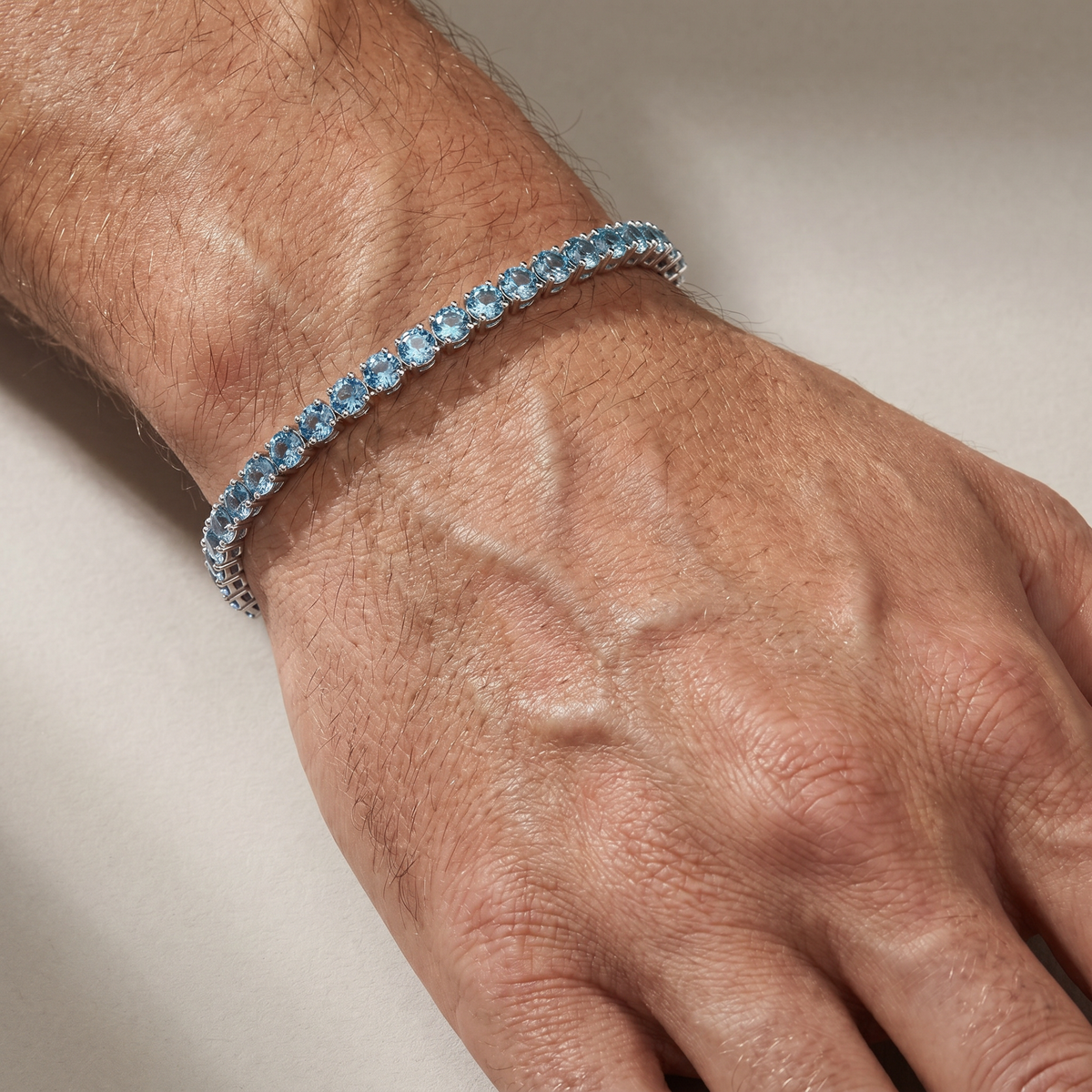 Men's Blue Diamond Round Cut Tennis Bracelet 18k White Gold Astrea Londo