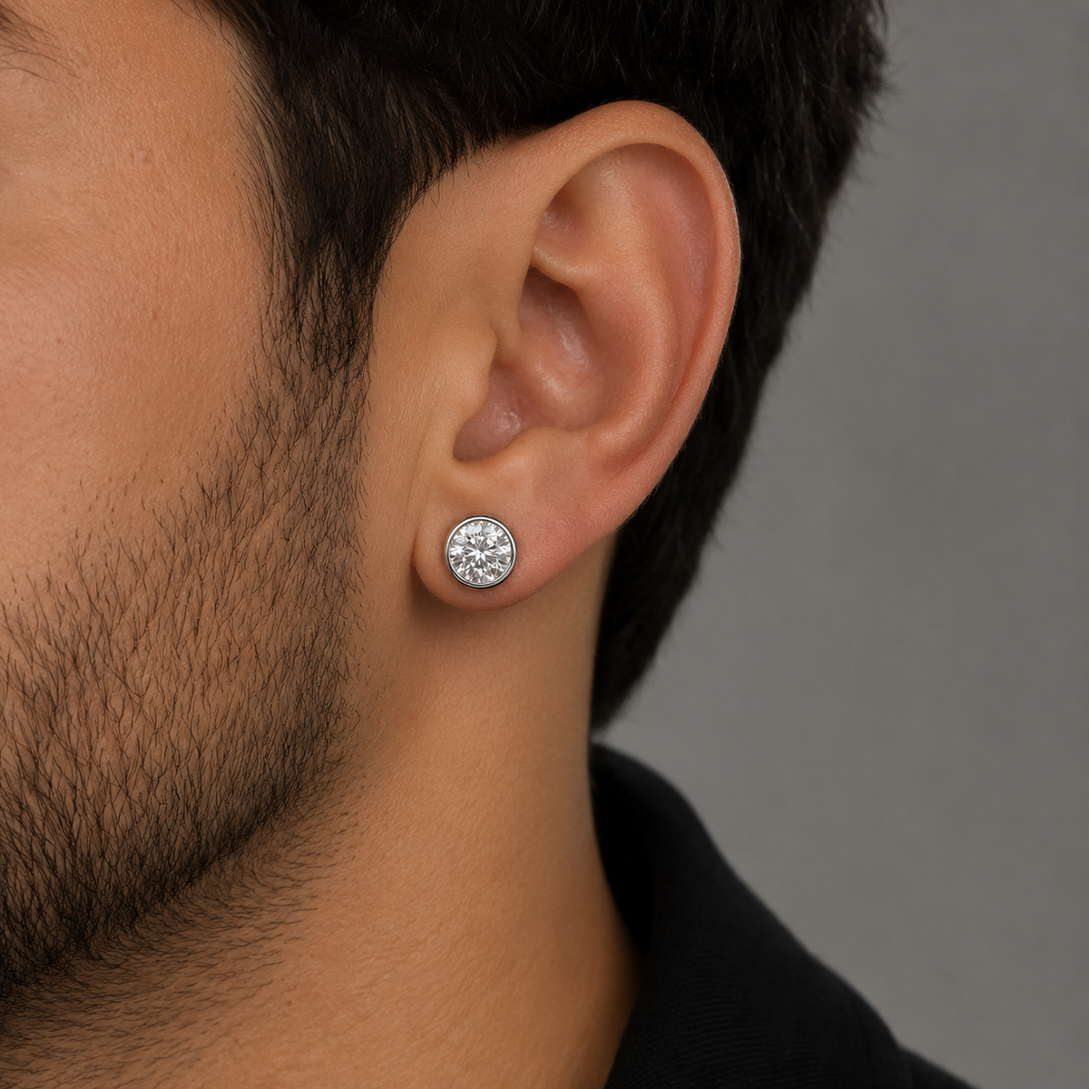 Men's Single Earring Stud 18k White Gold