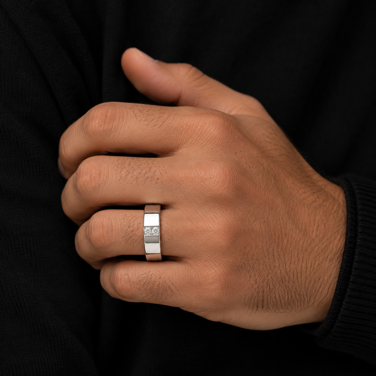 Men's Three Diamond Wedding Band 18k White Gold