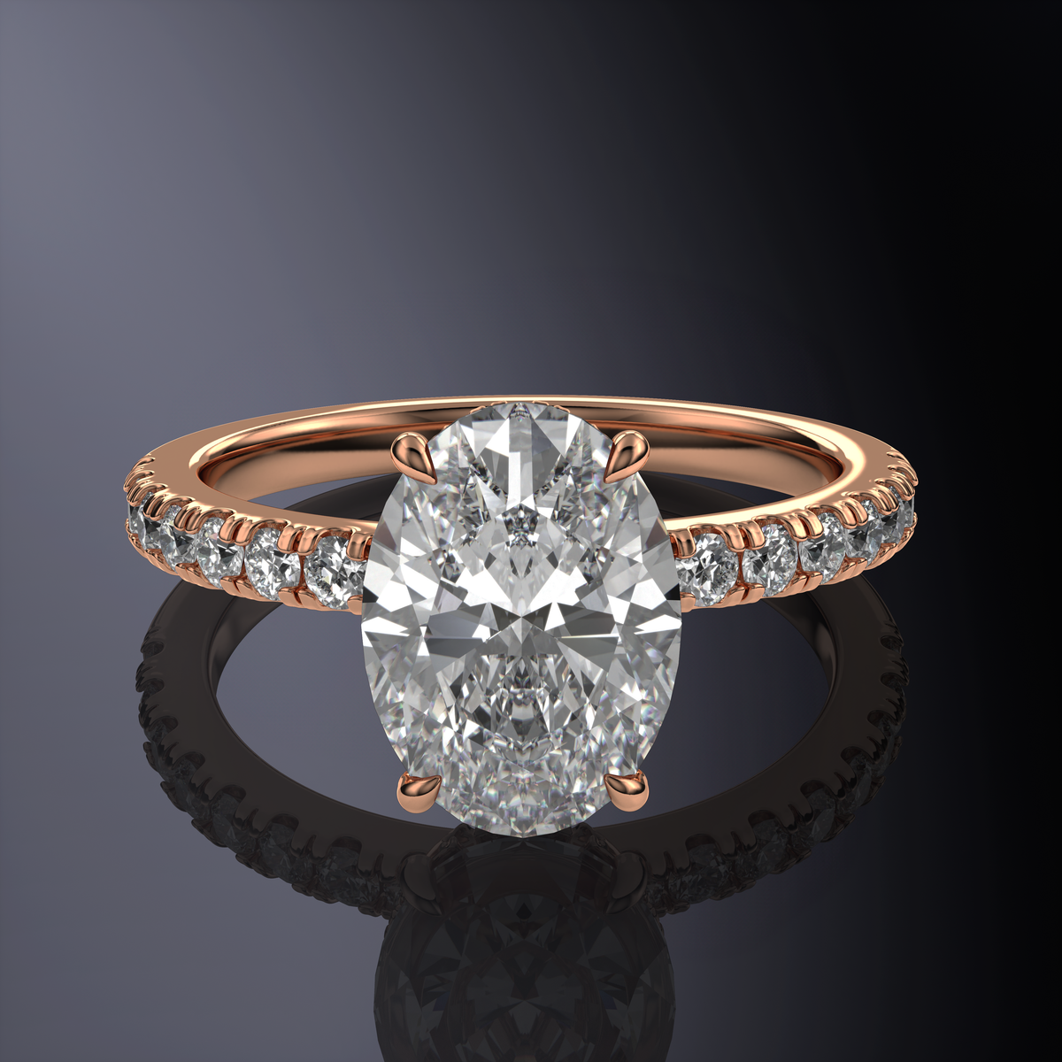 Bague ovale à halo caché, pavée sur l'anneau — vue 10