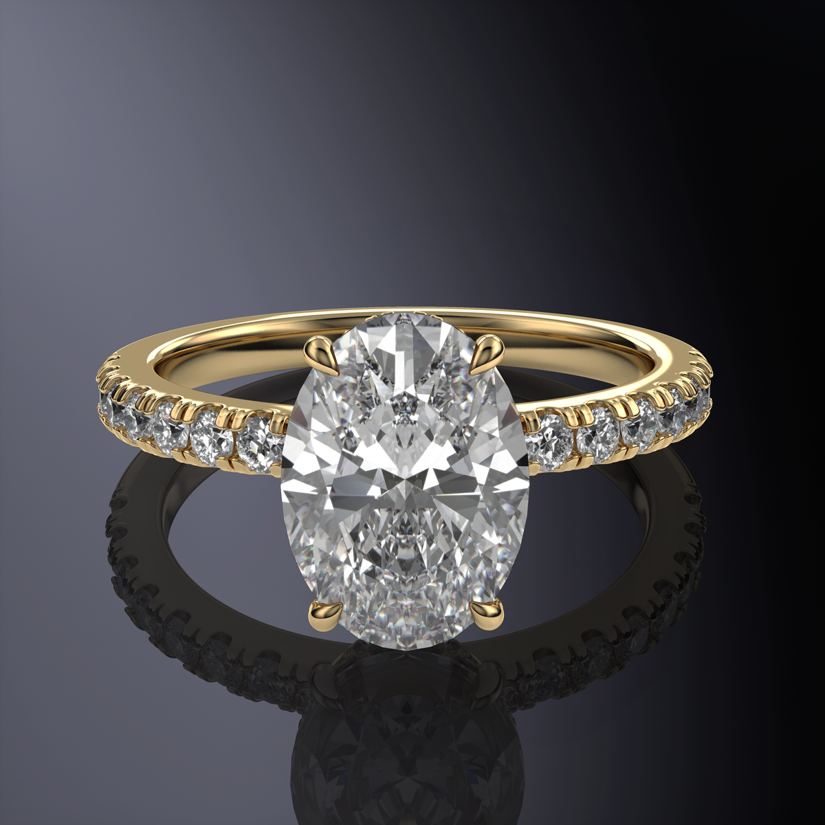 Bague ovale à halo caché, pavée sur l'anneau — vue 10