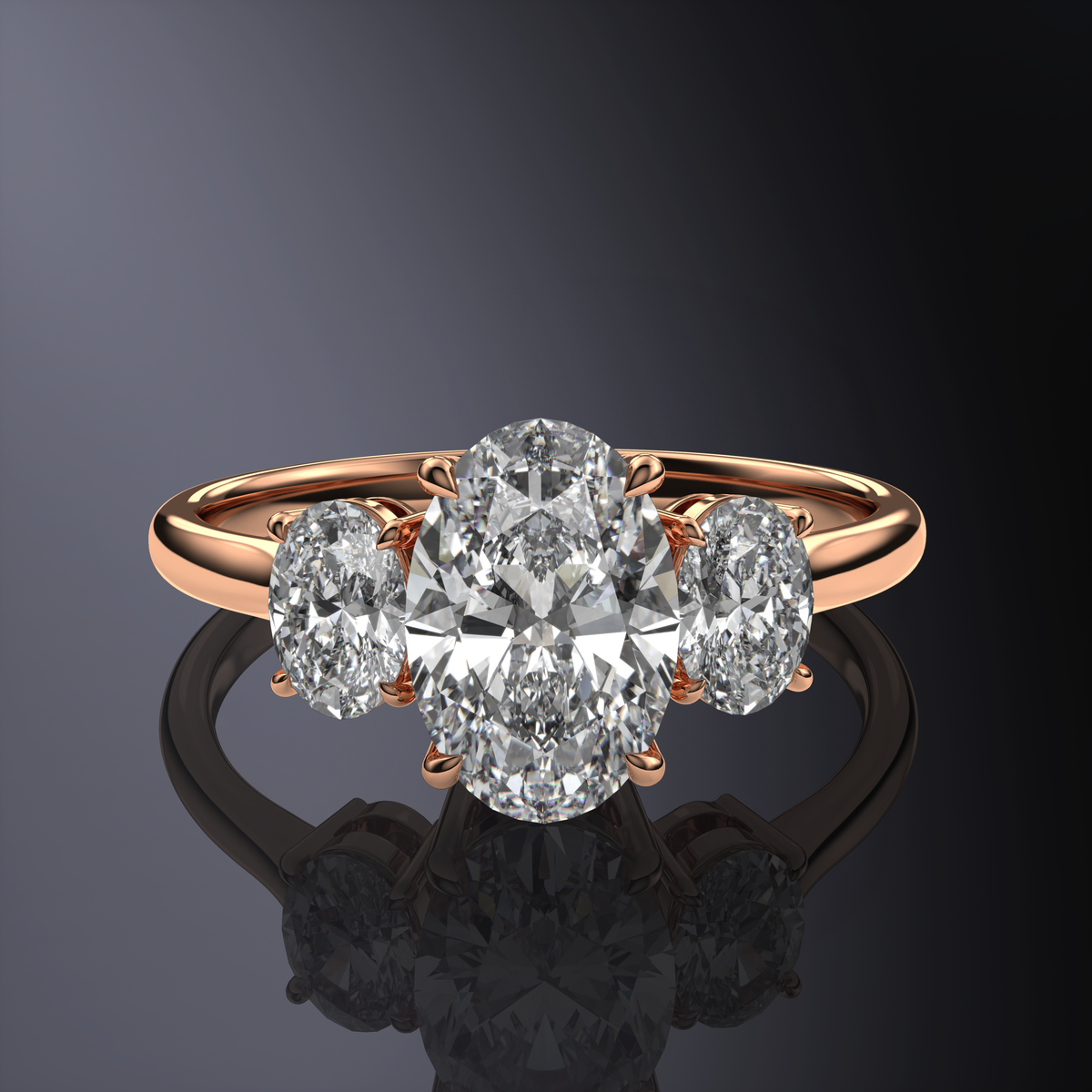 Bague ovale en or blanc avec diamants latéraux — vue 10