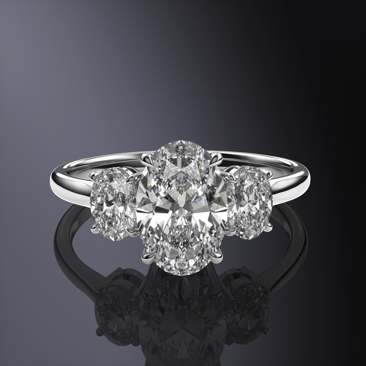 Bague ovale en or blanc avec diamants latéraux