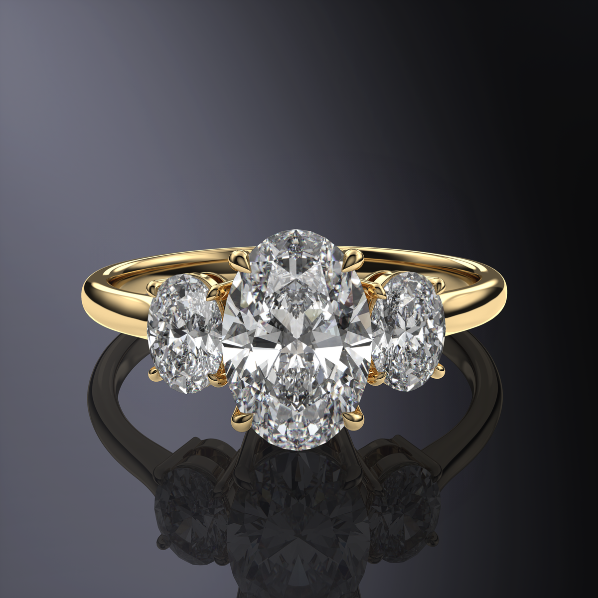 Bague ovale en or blanc avec diamants latéraux — vue 10