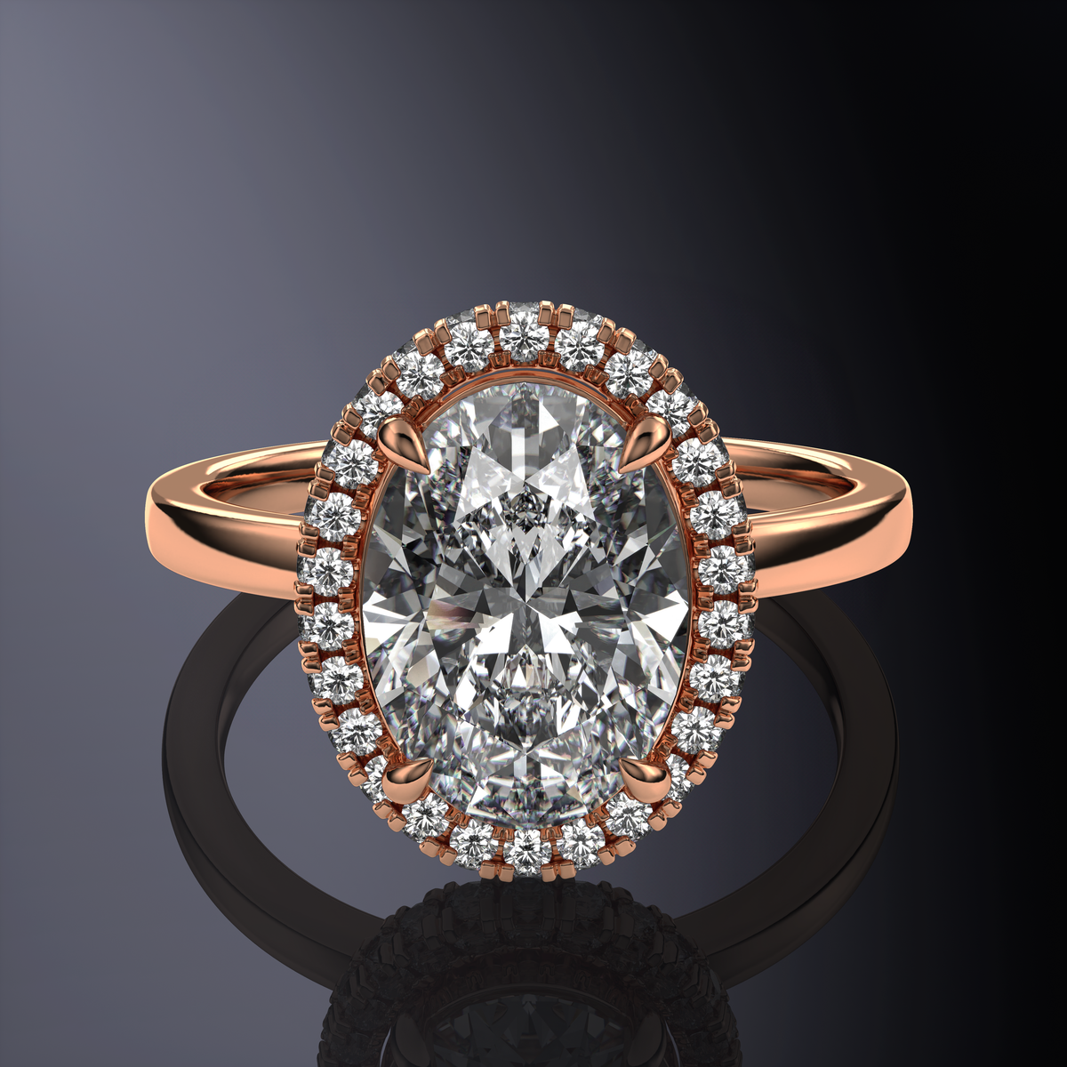 Bague ovale solitaire halo blanc avec halo caché — vue 10