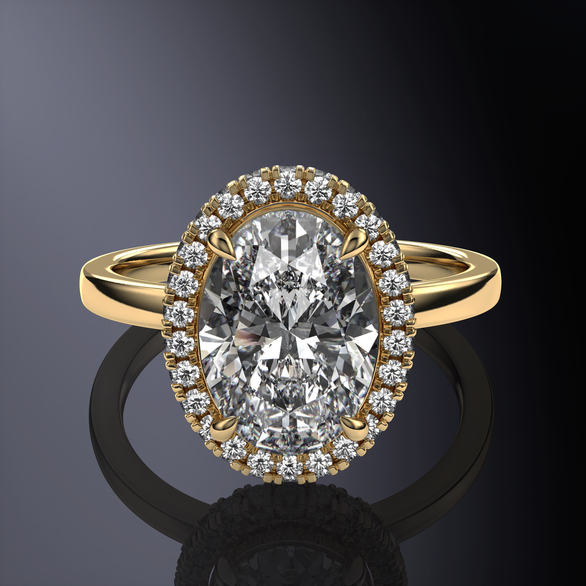 Bague ovale solitaire halo blanc avec halo caché — vue 10
