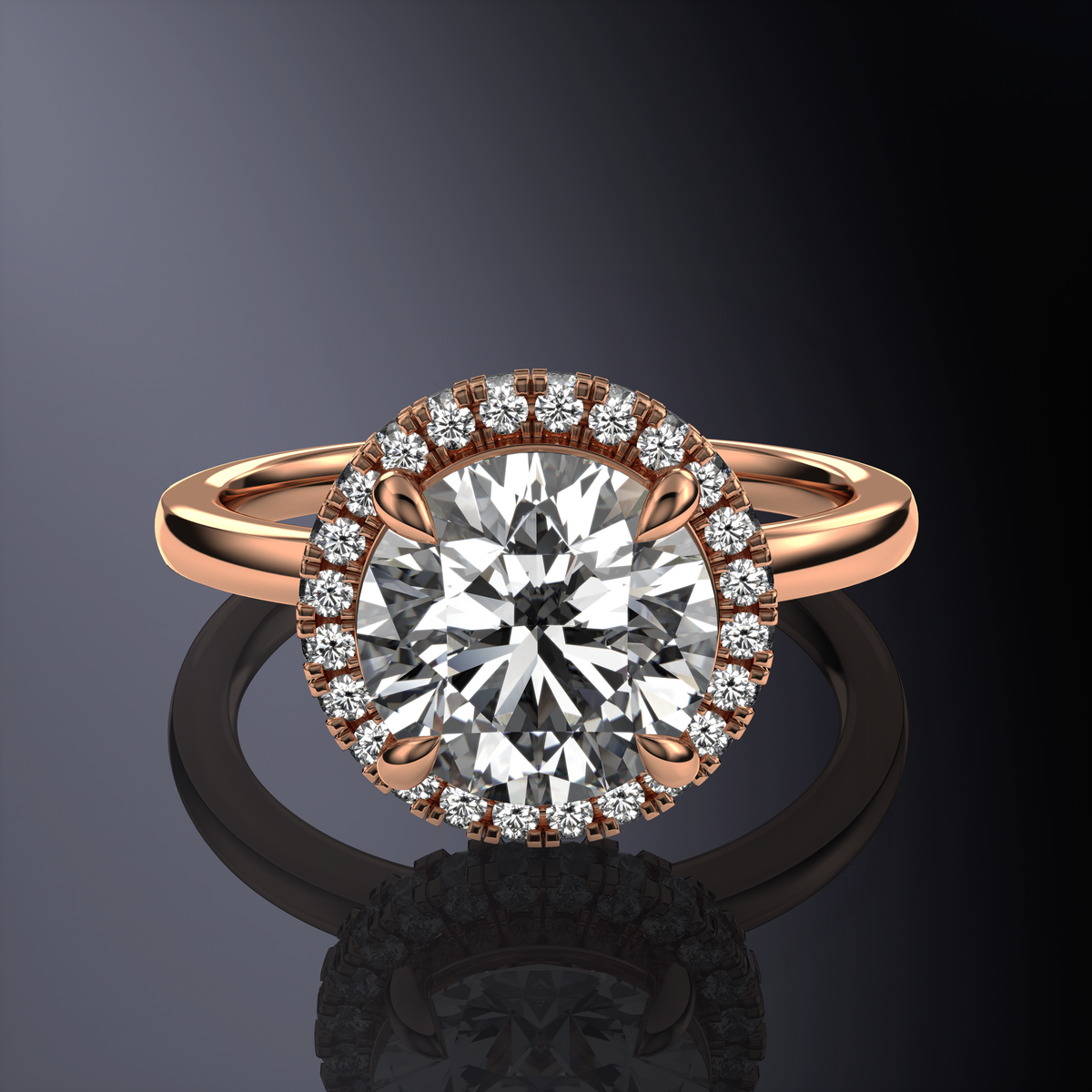 Bague Blanche Solitaire Ronde avec Halo Caché — vue 10