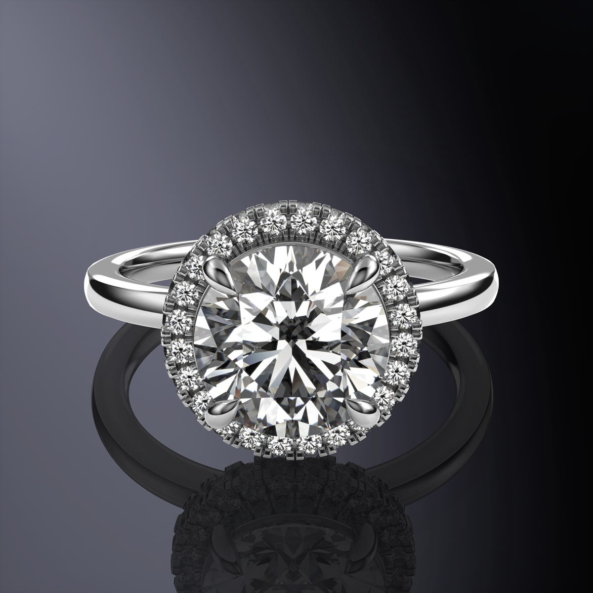 Bague Blanche Solitaire Ronde avec Halo Caché — vue 10