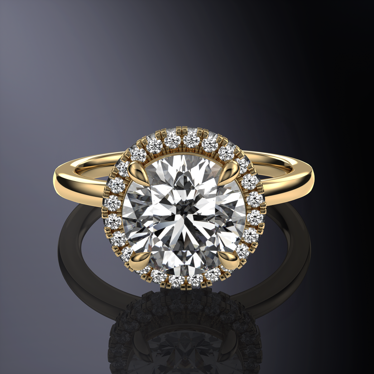 Bague Blanche Solitaire Ronde avec Halo Caché — vue 10