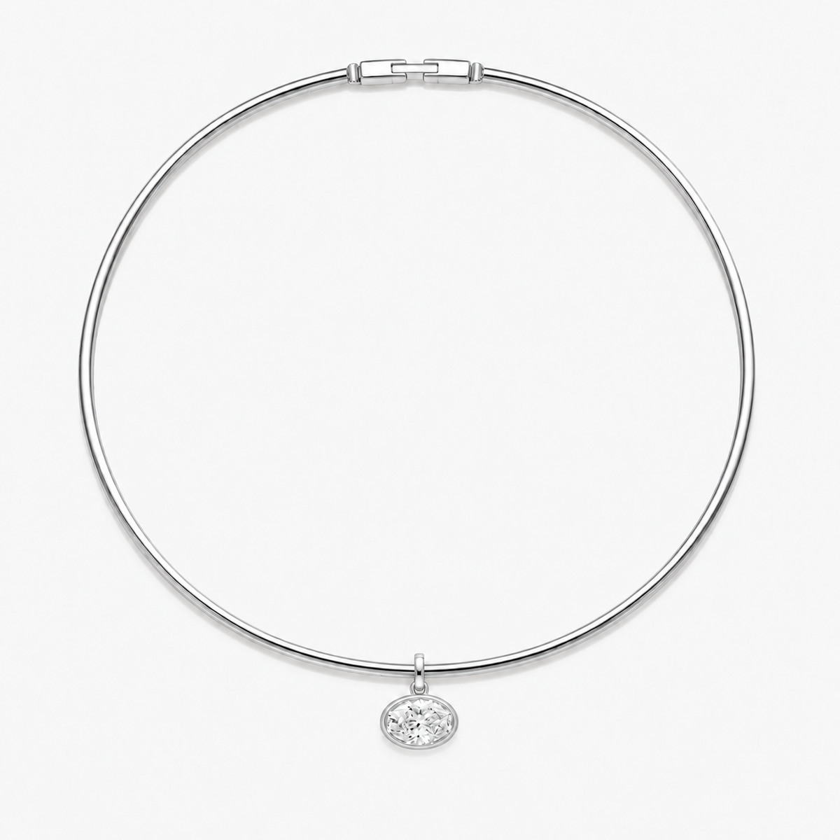 Oval Bezel Diamond Choker 18k White Gold