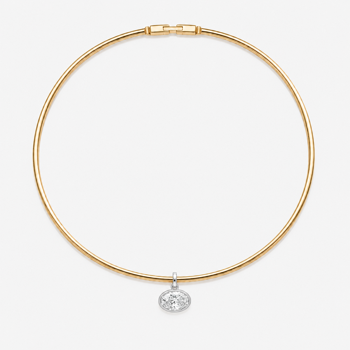 Oval Bezel Diamond Choker 18k Yellow Gold
