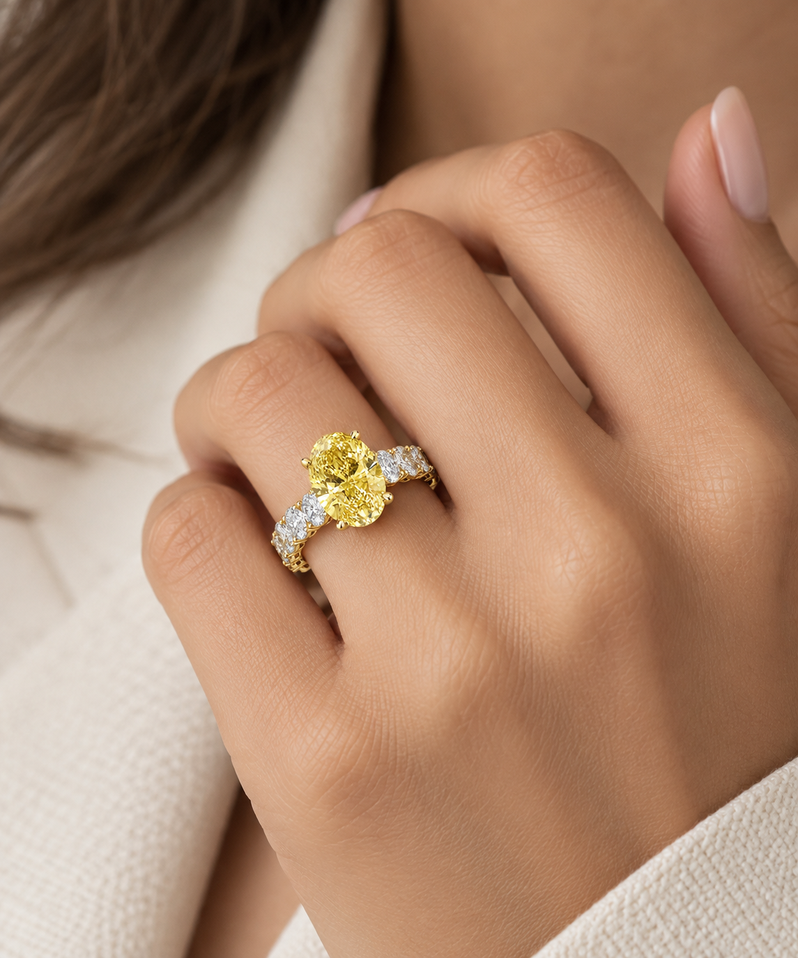 Oval Cut Yellow Diamond Engagement Ring 18k Yellow Gold