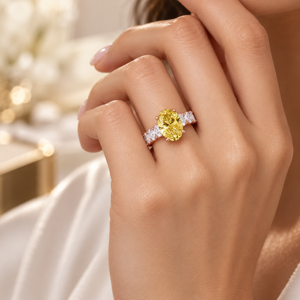 Oval Cut Yellow Diamond Engagement Ring 18kt rose gold 66